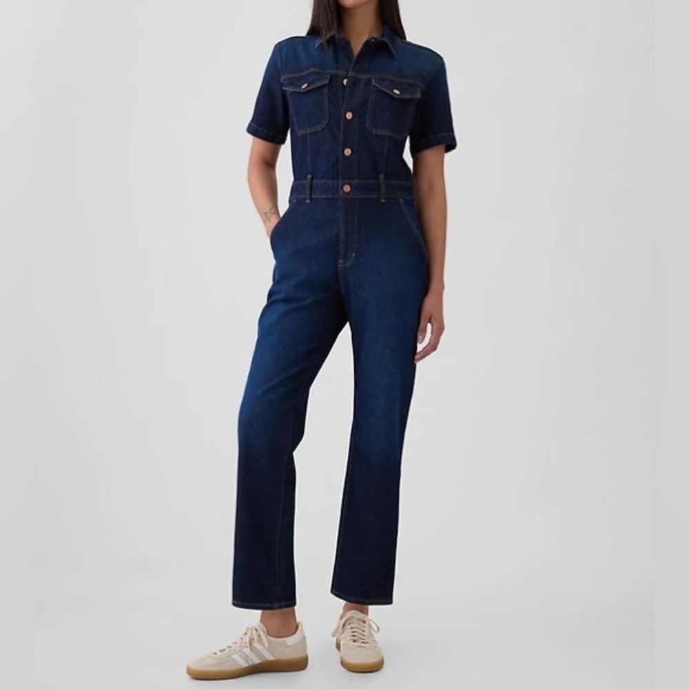GAP Blue Denim Overalls with Wide Leg Design